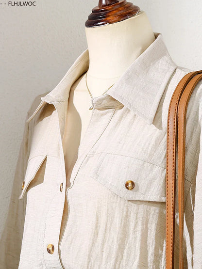 Cralom Women's Retro Vintage Button-Up Blouse with Pockets
