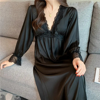 Cralom Long-sleeved Princess Style Nightgown for Women - Spring/Autumn Fashion with Chest Pad