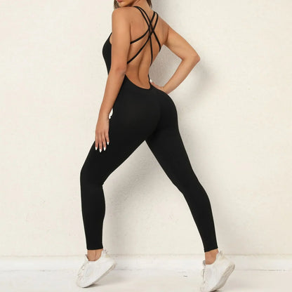 Cralom Peach High-Waist Yoga Jumpsuit - Fast Drying Sweat-Wicking Activewear
