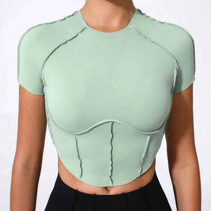 Cralom Seamless Yoga Short Sleeve Top for Running Workout - No Padding