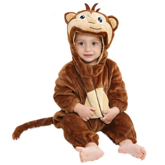 Cralom Monkey Baby Jumpsuit: Cozy Flannel Hooded Kid's Overall
