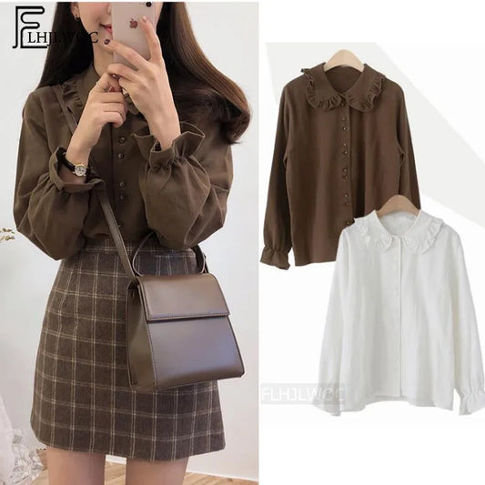 Cralom Flare Sleeve Peter Pan Collar Button Shirt - Women's Fashion Statement