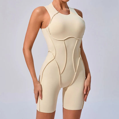 Cralom Color-Block Yoga Jumpsuit: Open Back, Soft Stretch, Gym Running Outfit