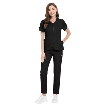 Cralom Women's Solid Color Hospital Scrub Set