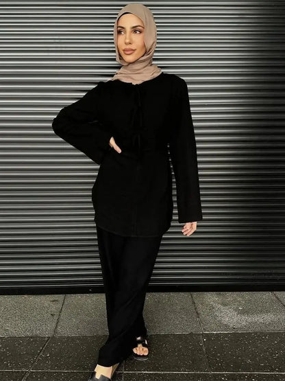 Cralom 2-Piece Abaya Set: Top & Pants for Modest Muslim Style