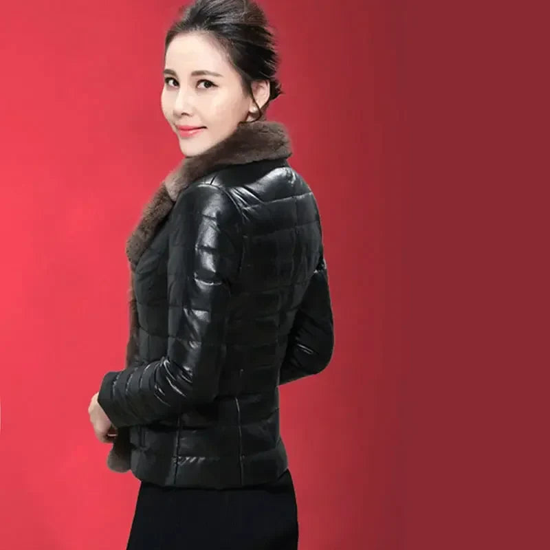 Cralom Vintage Fur Coat: Luxe Winter Biker Jacket for Women