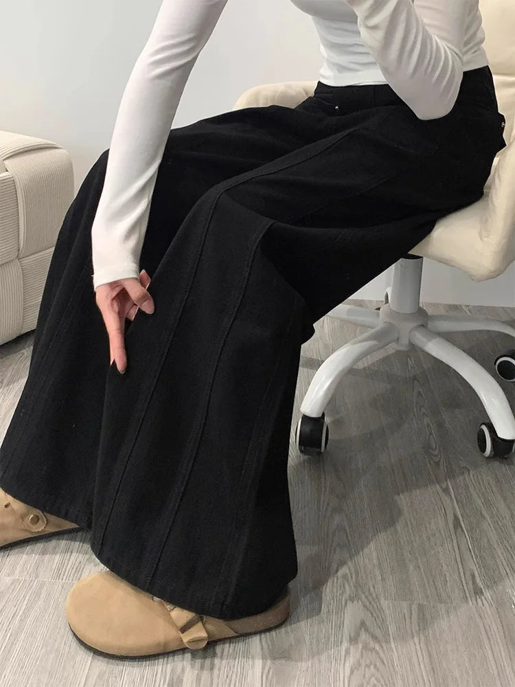 Cralom Vintage Washed Cargo Jeans - High Waist Loose Wide Leg Pants