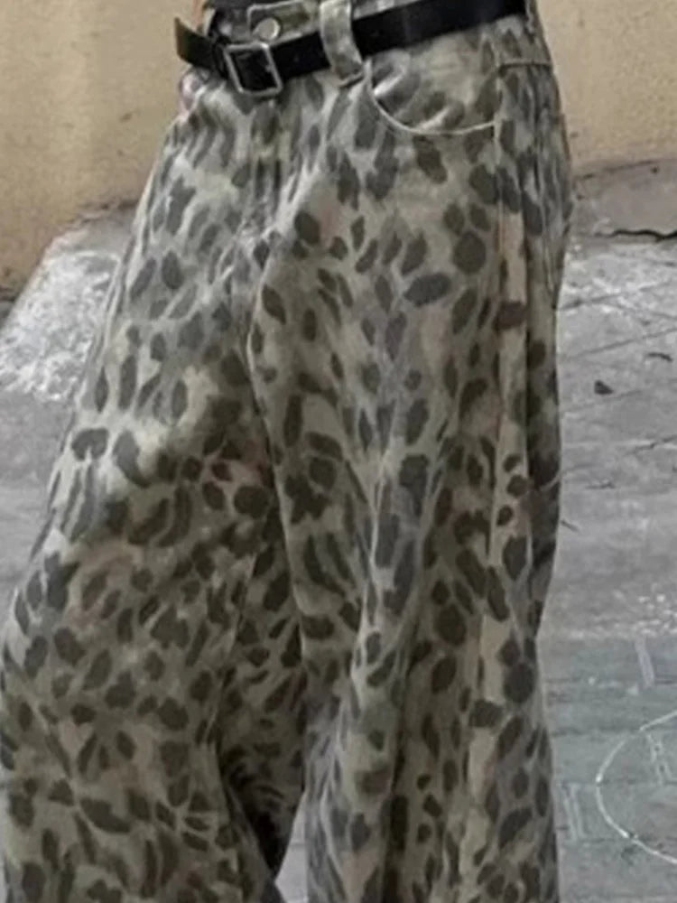 Cralom High Waist Vintage Leopard Wide Leg Jeans - 2025 Collection