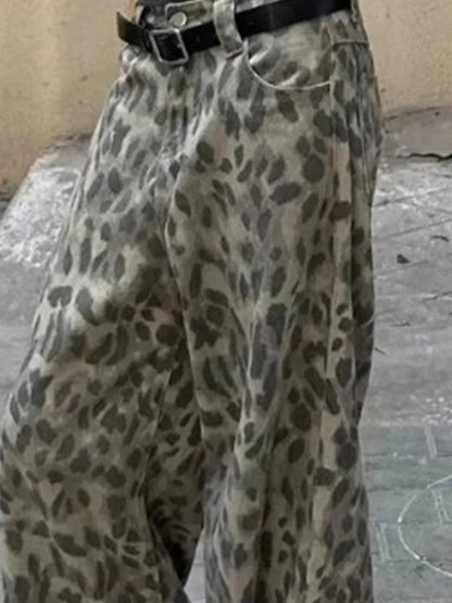 Cralom High Waist Vintage Leopard Wide Leg Jeans - 2025 Collection