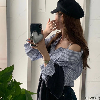 Cralom Off-Shoulder Striped Button Top: Chic, Sexy, and Casual Style