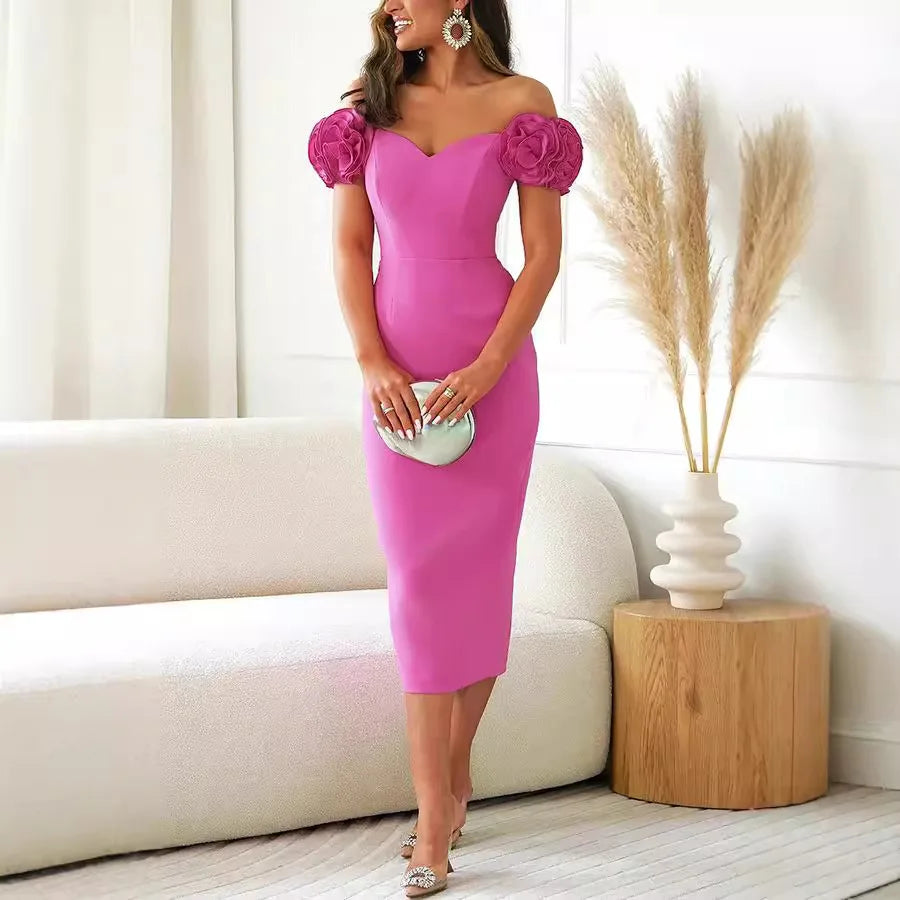 Cralom 3D Flower Banquet Bag Hip Dress - 2025 Spring/Summer Collection