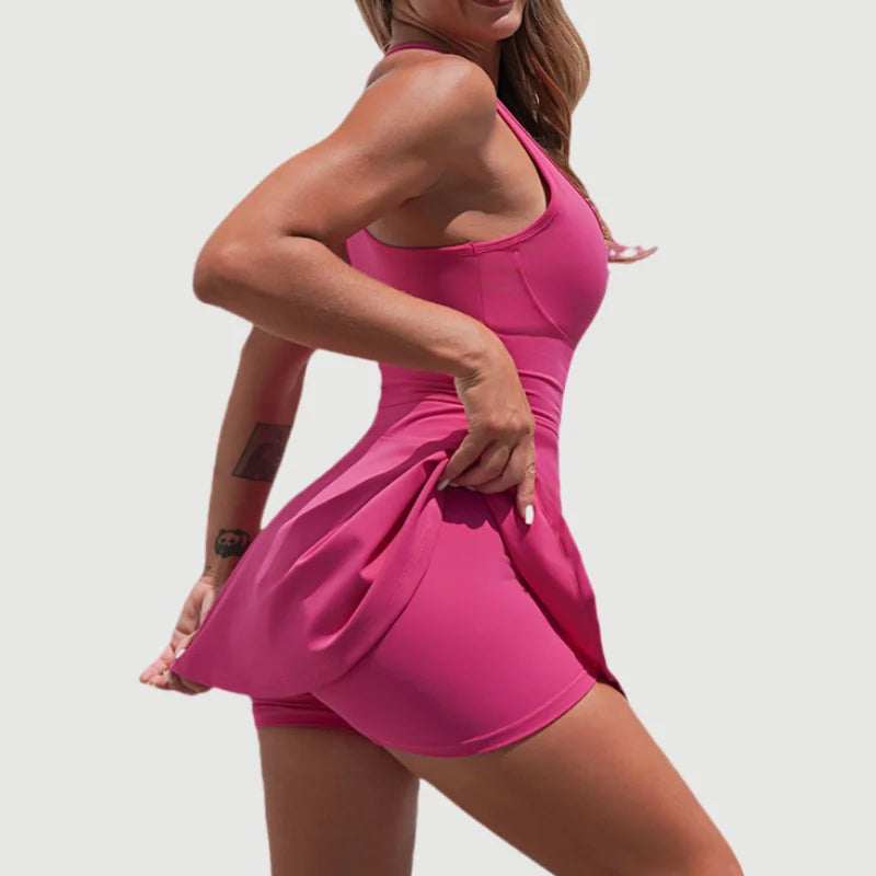 Cralom Seamless Yoga Dress with Anti-Slip Shorts for Gym and Tennis