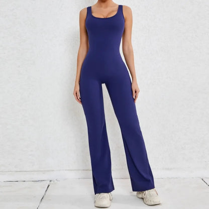 Cralom Cutout Back Yoga Jumpsuit - Booty Lifting Slim Fit Flare Leg