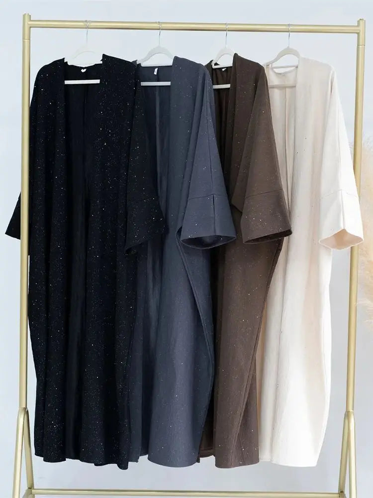 Cralom Winter Shiny Kimono Abaya Caftan Dress Muslim Dubai Luxury