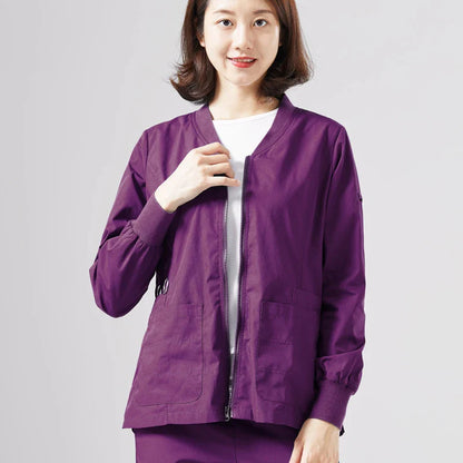 Cralom Knitted Zip Up Scrub Jacket: Long Sleeve Workwear Scrubs