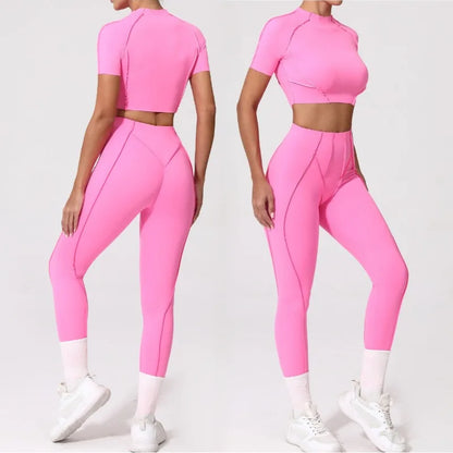 Cralom Seamless Yoga Set: Breathable High-waisted Hip-lifting Trousers for Fitness & Running