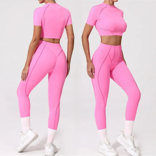 Cralom Seamless Yoga Set: Breathable High-waisted Hip-lifting Trousers for Fitness & Running