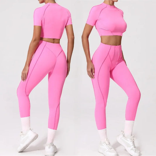 Cralom Seamless Yoga Set: Breathable High-waisted Hip-lifting Trousers for Fitness & Running