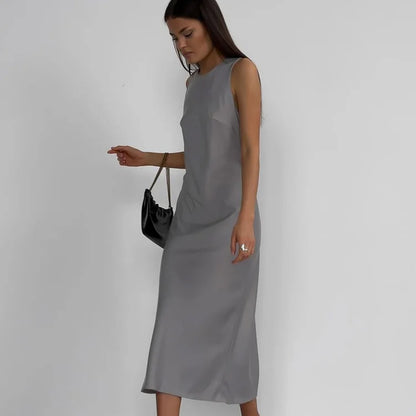 Cralom Women's Solid Sleeveless Vest Dress Slim Fit & Versatile Long Skirt