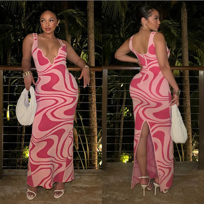 Cralom Metal Collar Printed Strap Dress