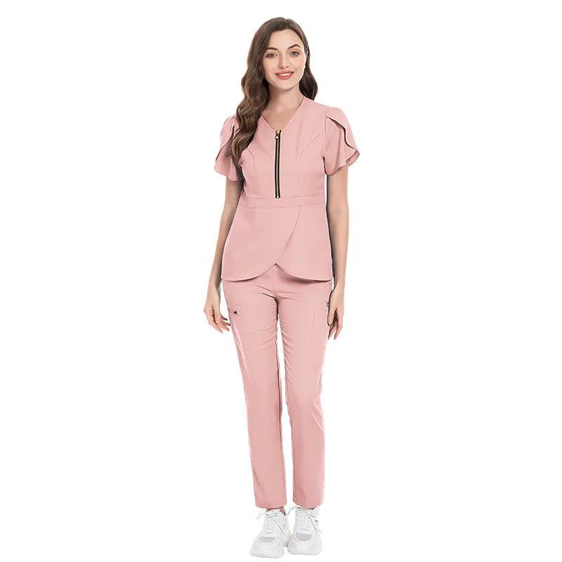 Cralom Women's Solid Color Hospital Scrub Set