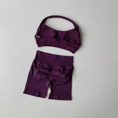 Cralom Seamless Impact Halter Yoga Bra Set with Scrunch But Gym Legging