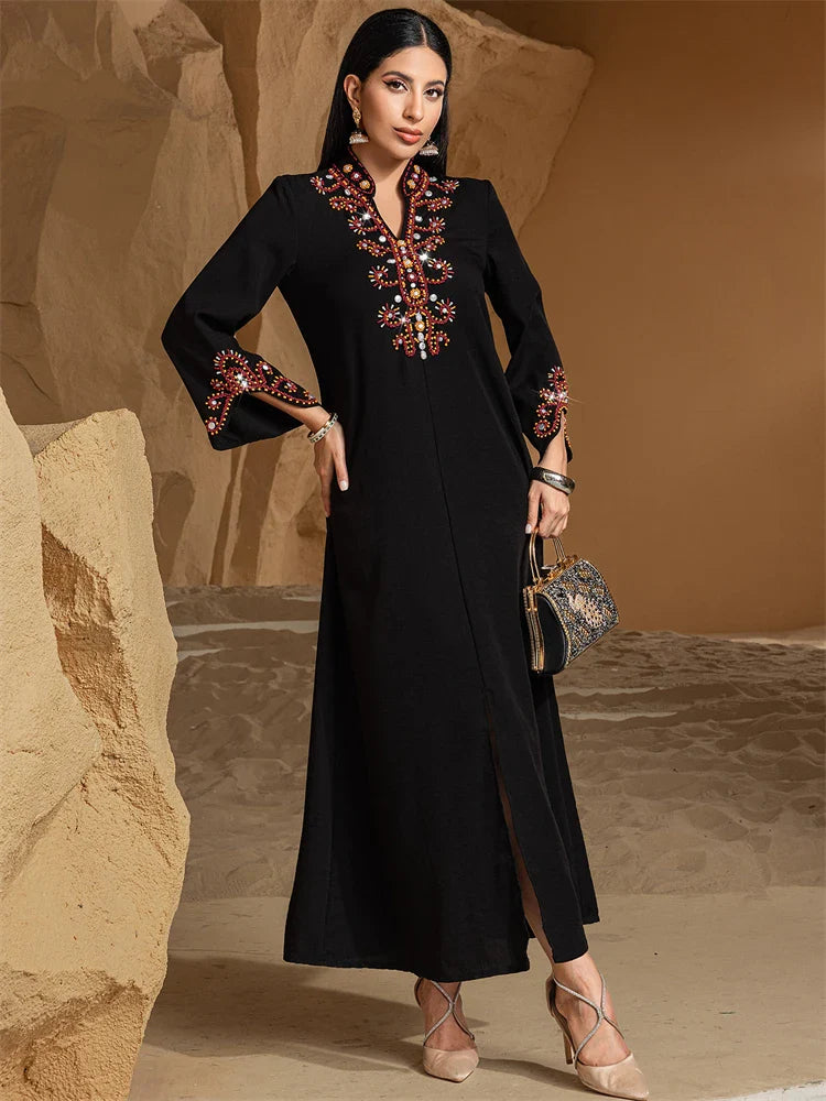 Cralom Ramadan Eid Party Abaya with Diamonds Women's Fashion Sparkle