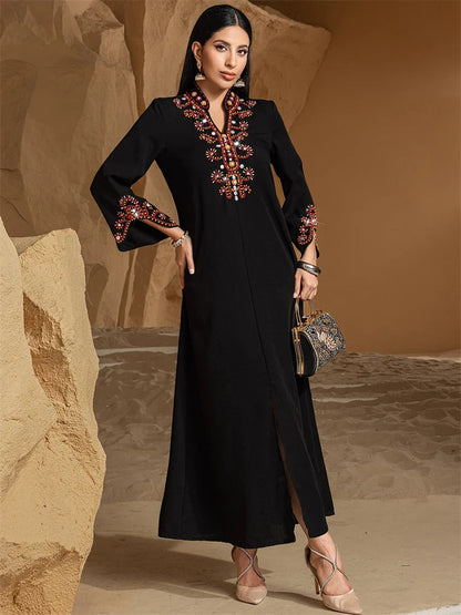 Cralom Ramadan Eid Party Abaya with Diamonds Women's Fashion Sparkle