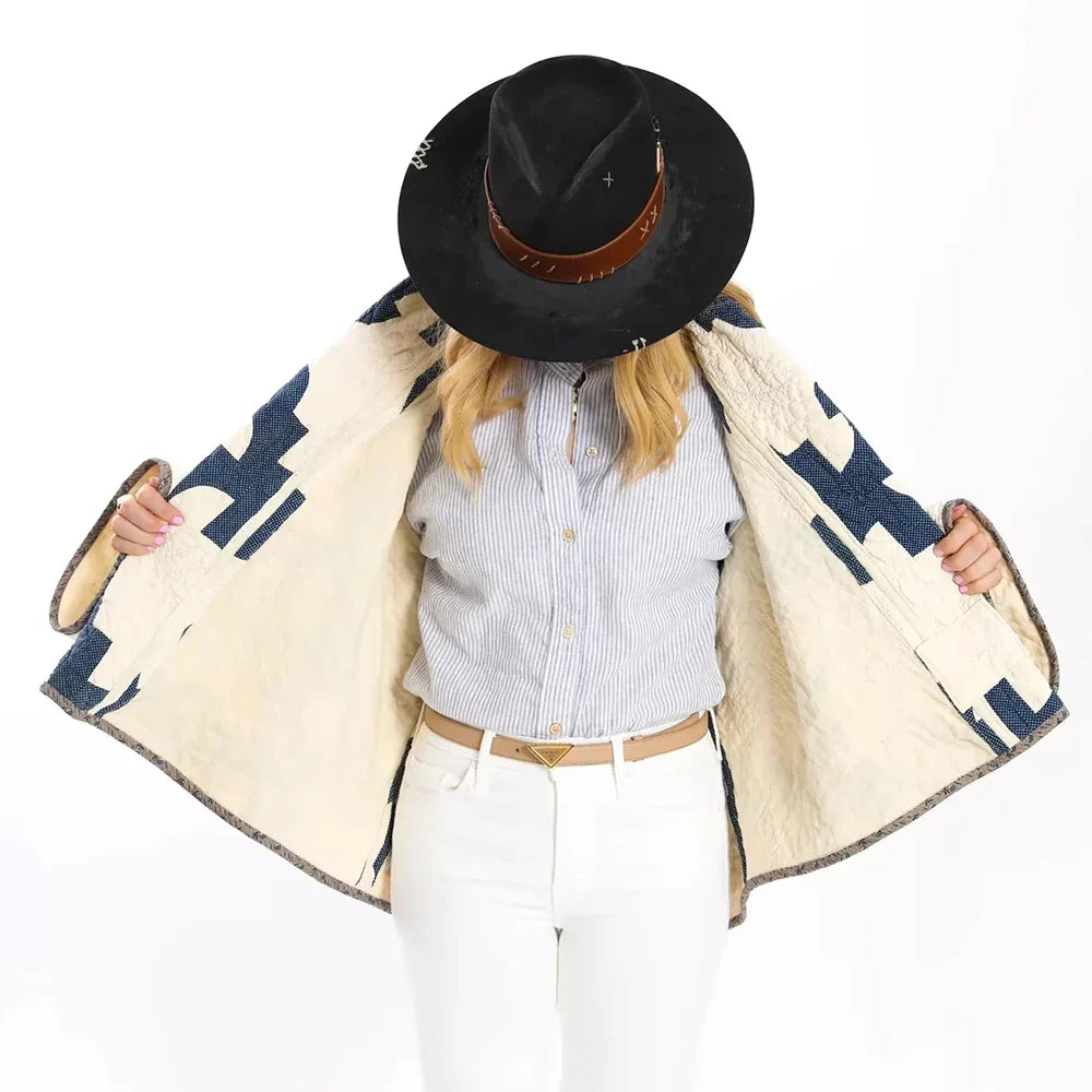 Cralom Lapel Patchwork Coat | Stylish Loose-Fit Jacket for Women