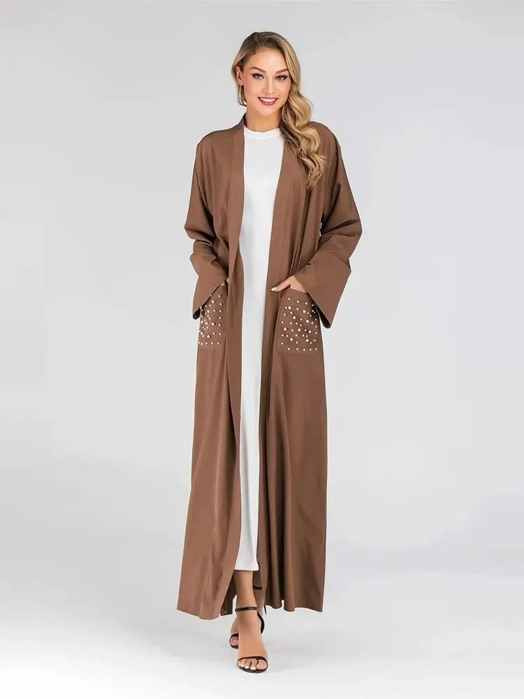 Cralom Ramadan Luxury Embroidery Kimono Abaya Women