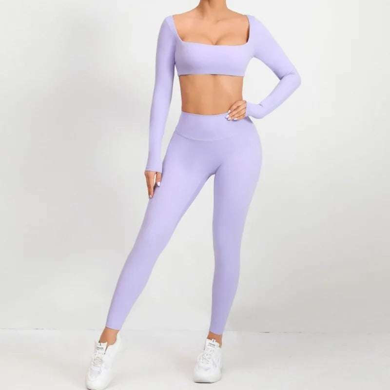 Cralom Seamless Yoga Set: Booty Lifting Leggings & Long Sleeve Top