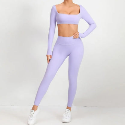 Cralom Seamless Yoga Set: Booty Lifting Leggings & Long Sleeve Top