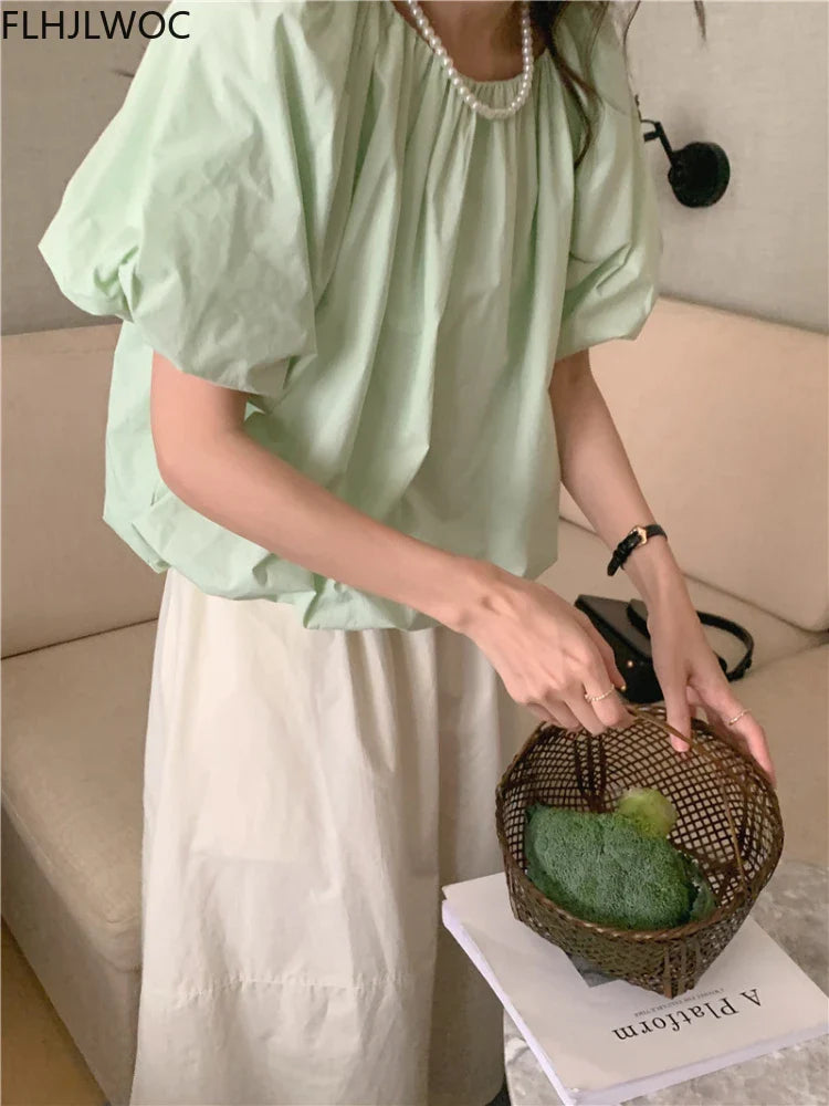 Cralom Mint Green Puff Sleeve Blouse - Sweet & Chic Women's Top