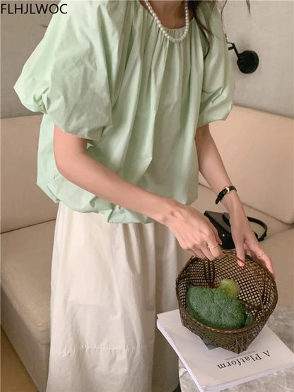 Cralom Mint Green Puff Sleeve Blouse - Sweet & Chic Women's Top