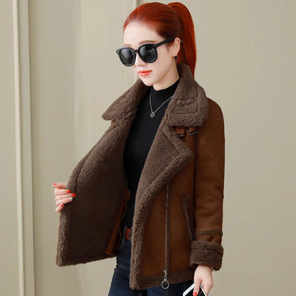 Cralom Biker Fleece Wool Coat for Women: Winter Outerwear 2024