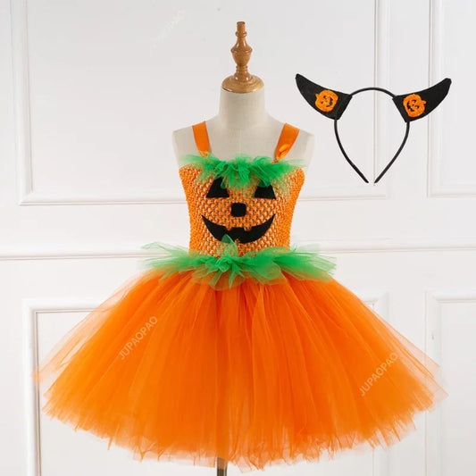 Cralom Pumpkin Witch Costume for Girls - Scary Ghost Tutu Dress Halloween Cosplay