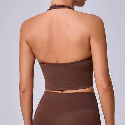 Cralom Halter Neck Sports Bra: Quick-Dry & Supportive for Yoga, Running, Fitness