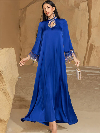 Helyn's Ramadan Eid Satin Abaya Muslim Evening Dress Caftan