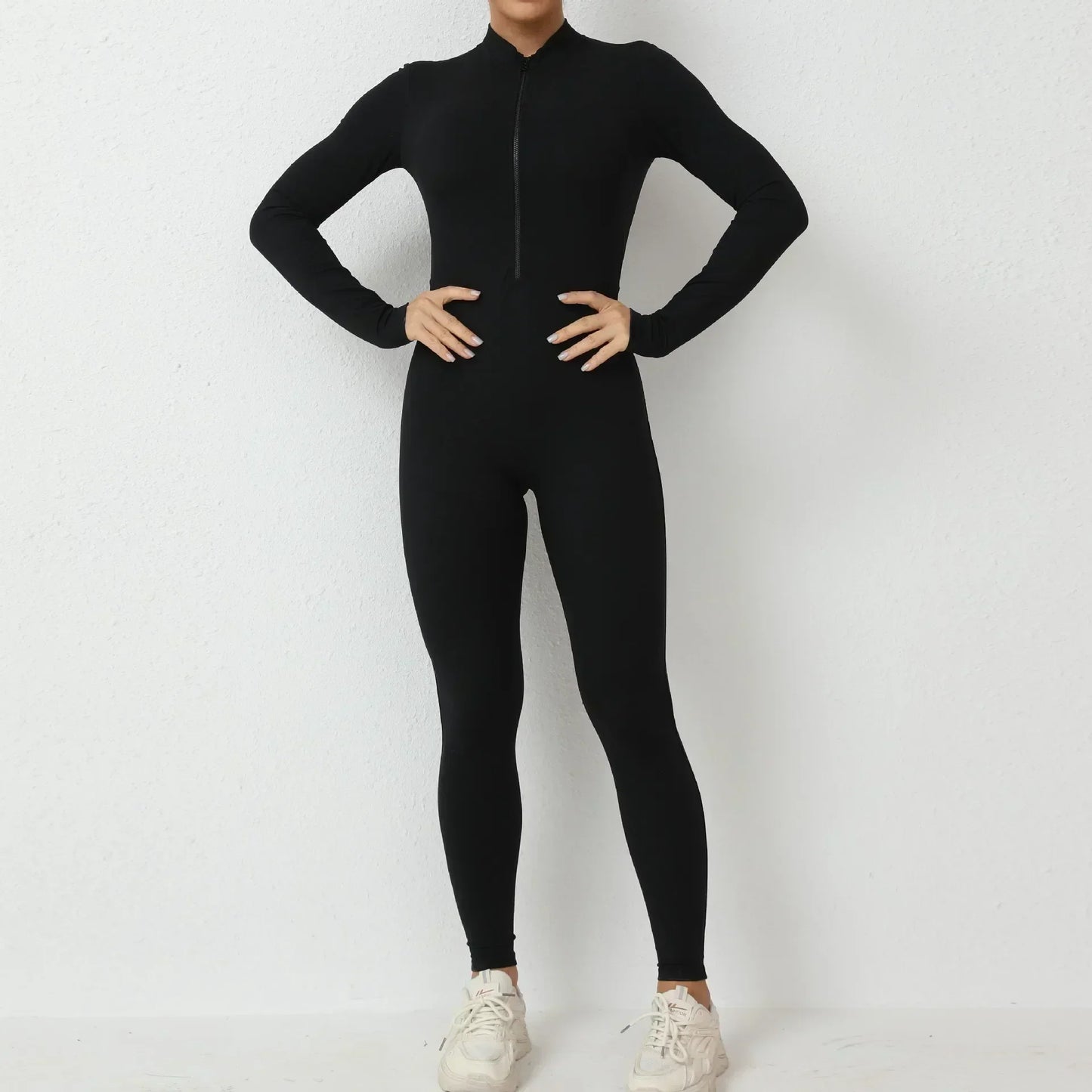 Cralom Zip-front Yoga Jumpsuit: Comfortable Bodysuit for Women's Gym & Fitness