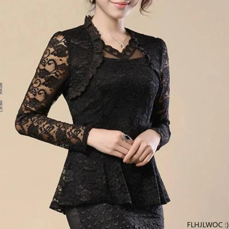 Cralom Vintage Lace Peplum Top Blouse Girls Retro Japan Style Mesh Shirt