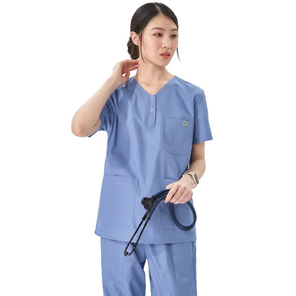 Cralom Scrubs Set for Women Men Veterinarians - Snap Neck Medical Uniform Suit
