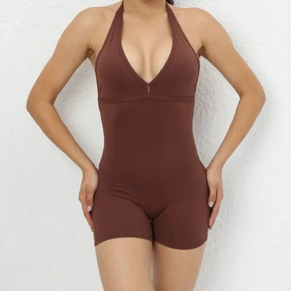 Cralom High Elasticity Fitness Jumpsuit - Peach Hip Tight Jumpsuit & Air Back Yoga Pants
