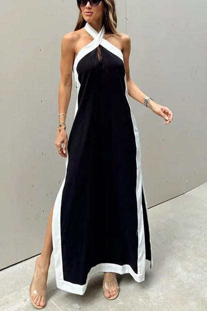 Cralom Cross Back Cotton Linen Dress for Spring and Summer 2025