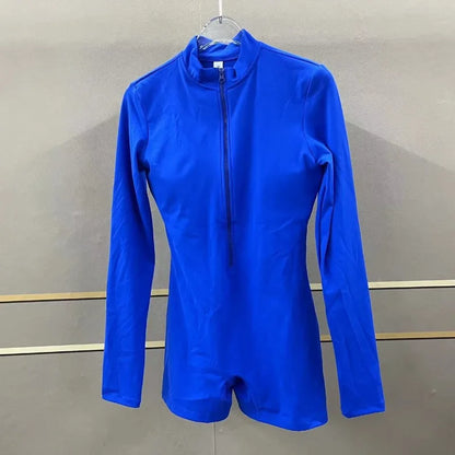 Cralom Seamless Yoga Jumpsuit Long-Sleeve Zipper Activewear