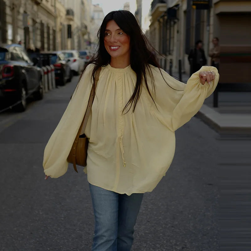 Cralom Elegant Chiffon Lantern Sleeve Loose T-shirt - Summer Autumn Fashion