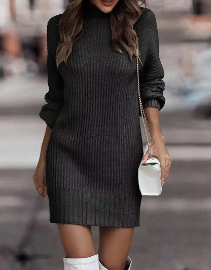 Cralom Women's Turtleneck Sweater Dress, Stylish Long-Sleeved Knitwear