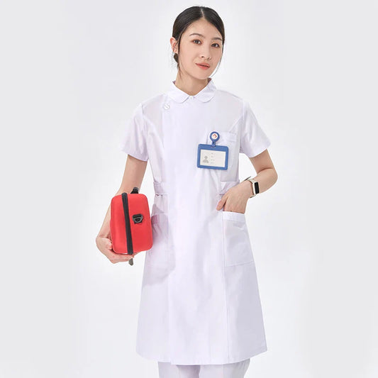 Cralom Short Sleeve Nurse Gown Scrub Uniform - Healthcare Dress for Women