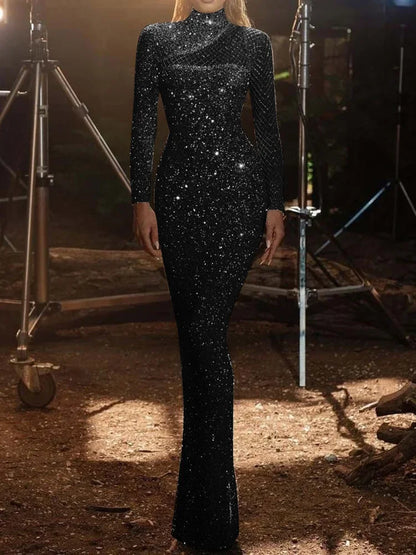 Cralom Sequin Bodycon Dress | Backless Bandage Long Sleeve Party Evening Vestido
