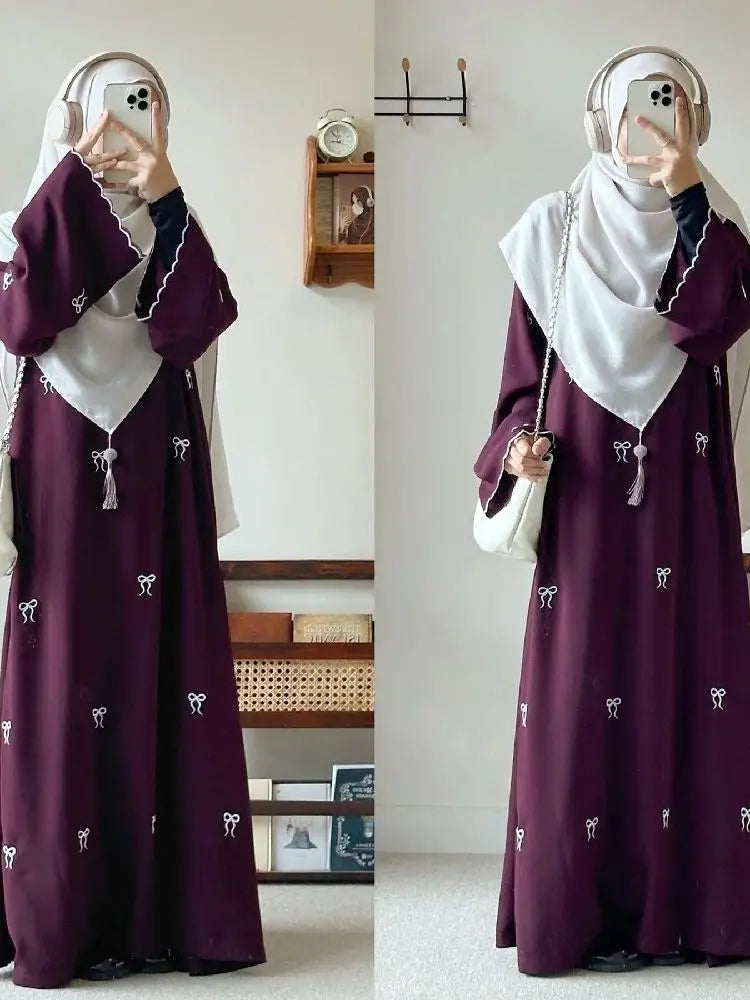 Cralom Butterfly Bow Abaya Kaftan Dress - Stylish Islamic Robe