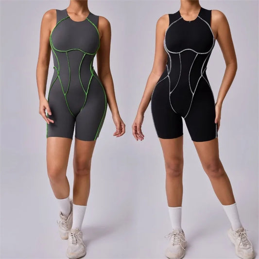 Cralom Sleeveless Yoga Jumpsuit: Color-Block Tight Bodysuit for Gym & Fitness